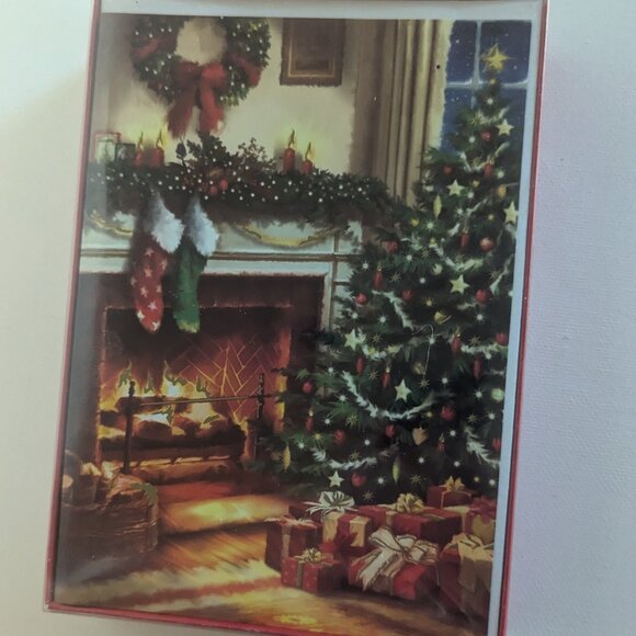 NWT 16 Cozy Christmas Tree Scene Fireplace Holiday Cards Paper Magic Sealed Box - Picture 1 of 4